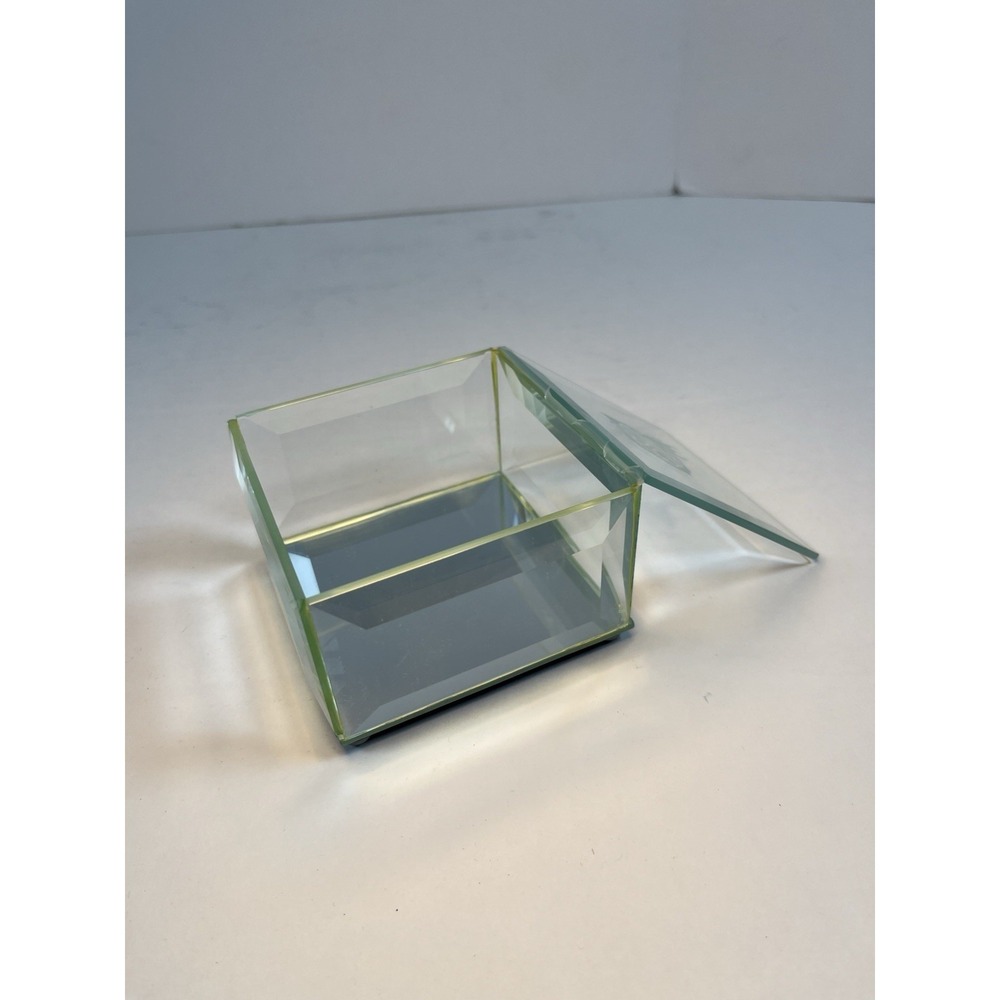 George Good Vintage Retro Etched Rose Glass Trinket Jewelry Box Mirrored‎ 1986